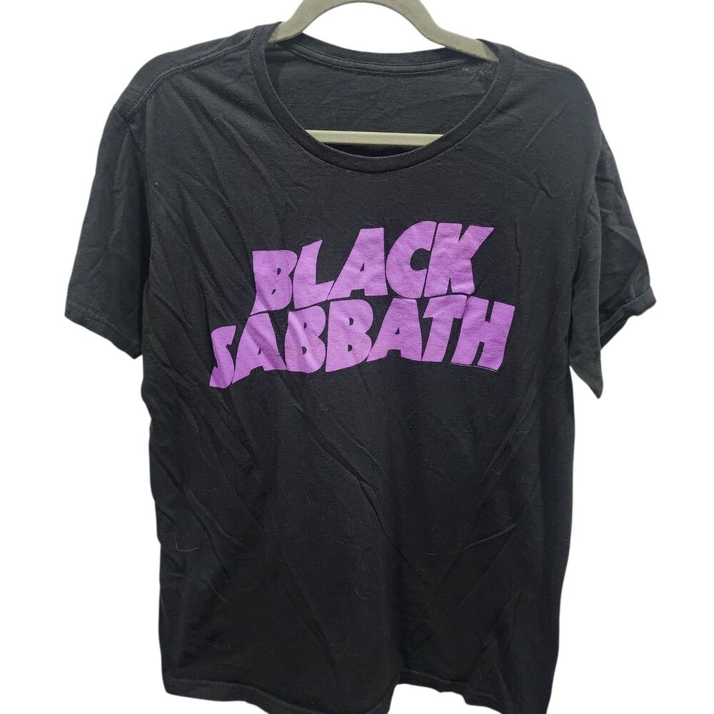 Black Sabbath Purple Logo Tee Shirt Black Rock Band Graphic M Y2K